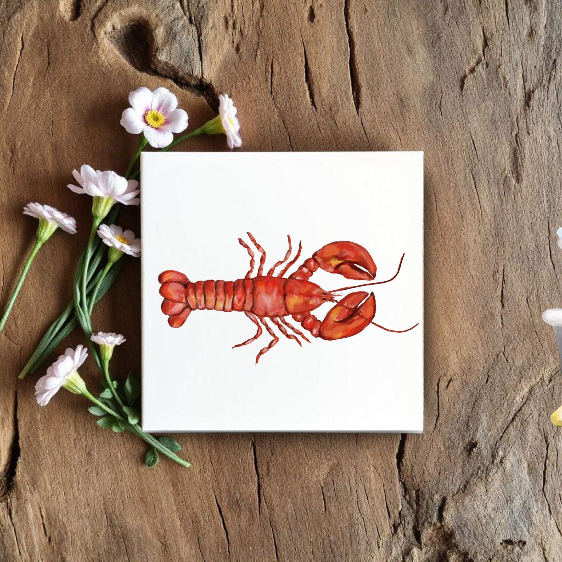 Lobster Ceramic Tile – Handcrafted Coastal Kitchen Decor - MerikaArt