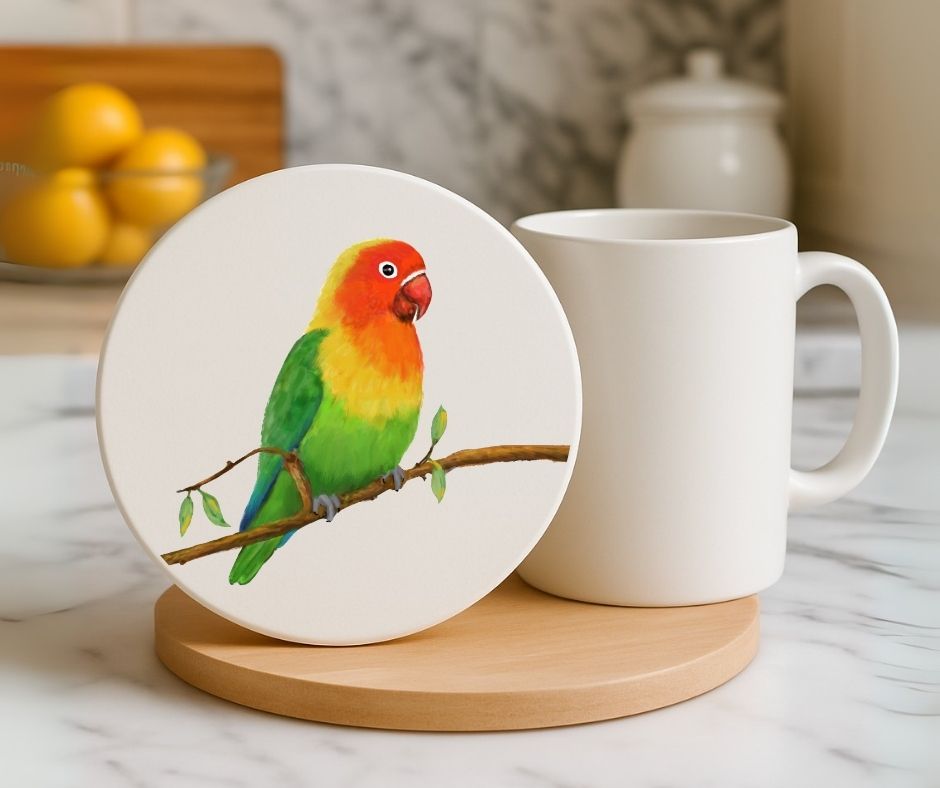 Lovebird Ceramic Coaster - MerikaArt