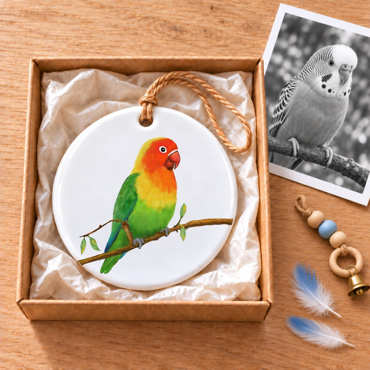 Lovebird Ceramic Ornament - MerikaArt