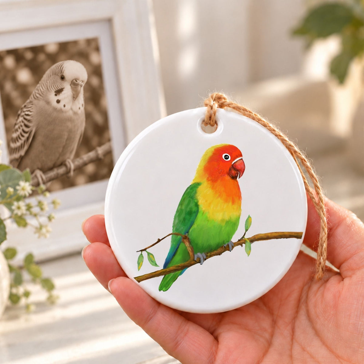 Lovebird Ceramic Ornament - MerikaArt