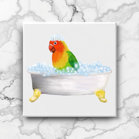 Lovebird in Bathtub Ceramic Tile – Handcrafted Bird Lover Decor - MerikaArt