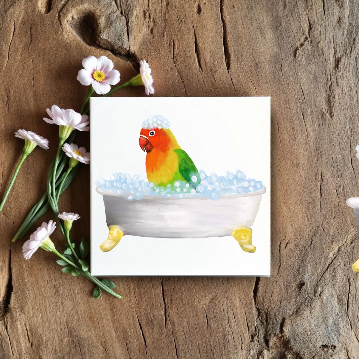 Lovebird in Bathtub Ceramic Tile – Handcrafted Bird Lover Decor - MerikaArt