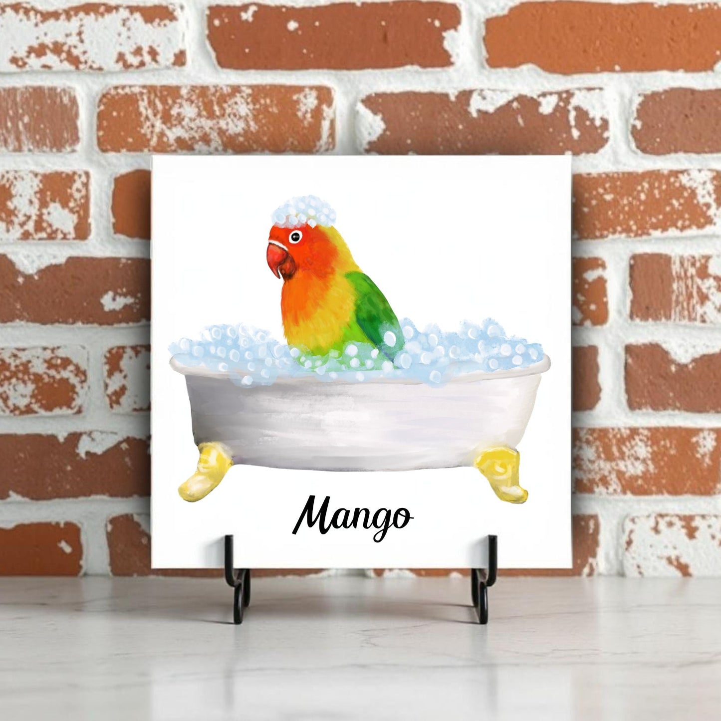 Lovebird in Bathtub Ceramic Tile – Handcrafted Bird Lover Decor - MerikaArt