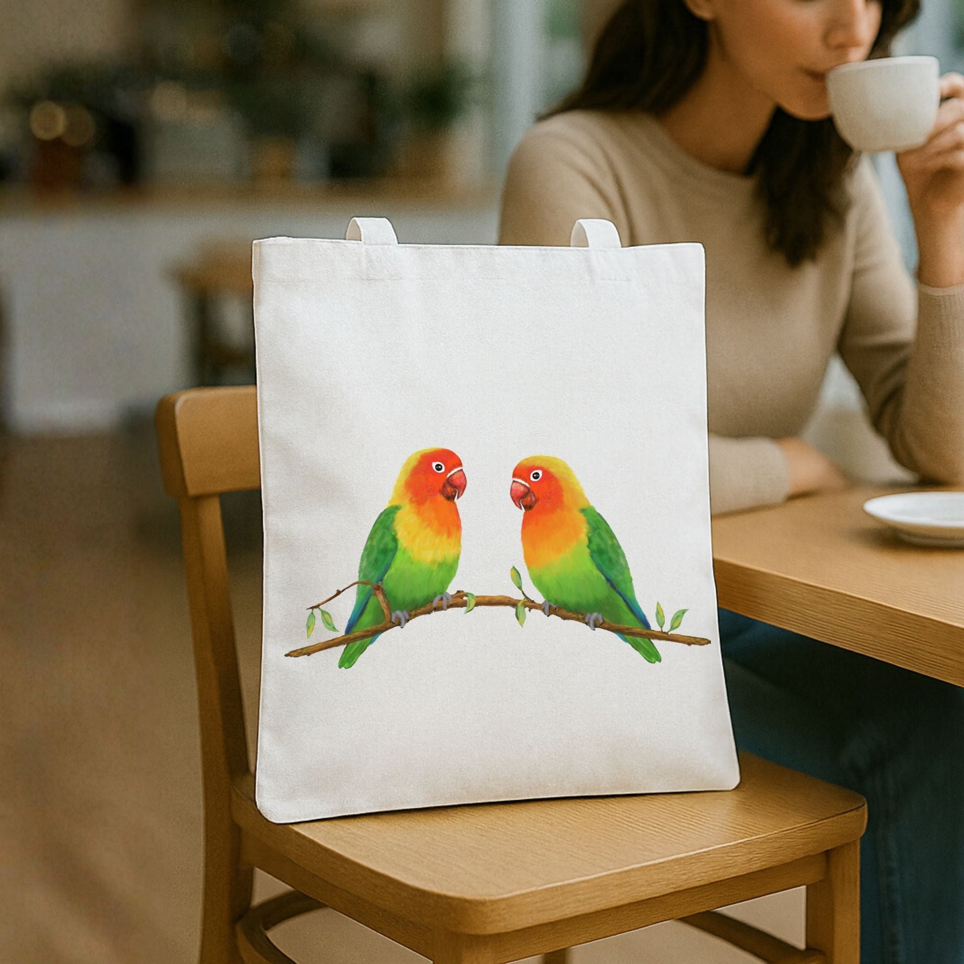 Lovebird Pair Canvas Tote Bag - MerikaArt