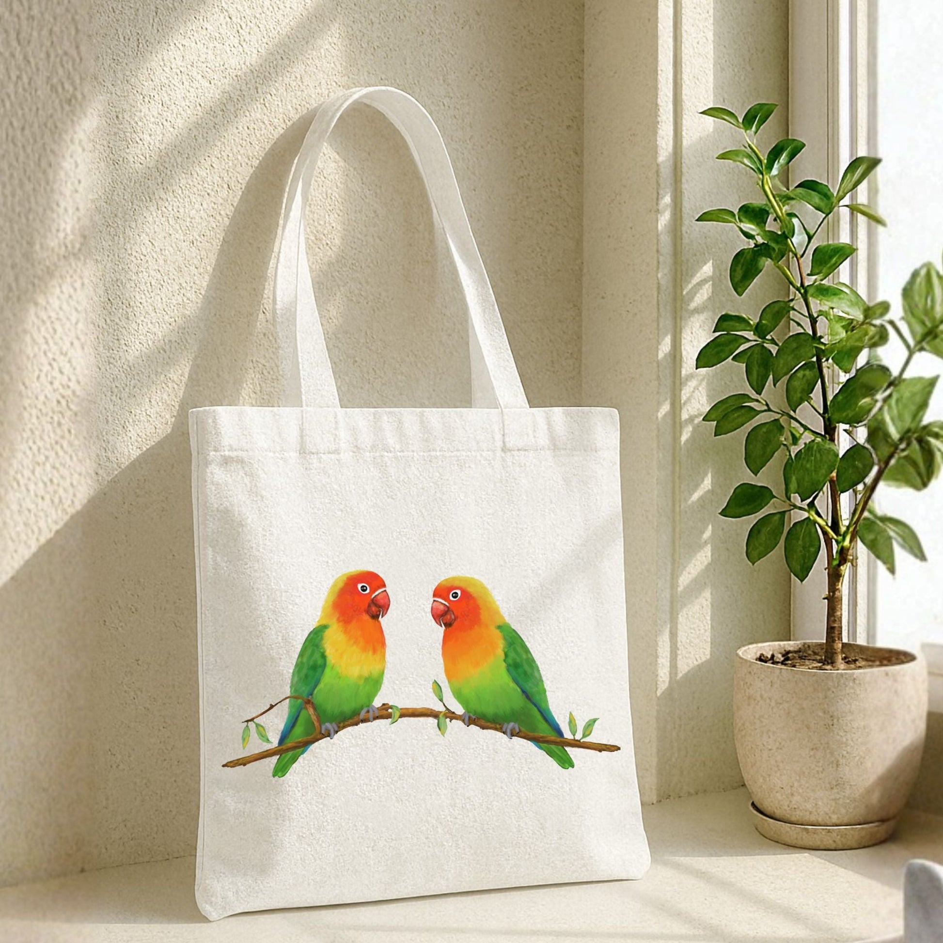 Lovebird Pair Canvas Tote Bag - MerikaArt