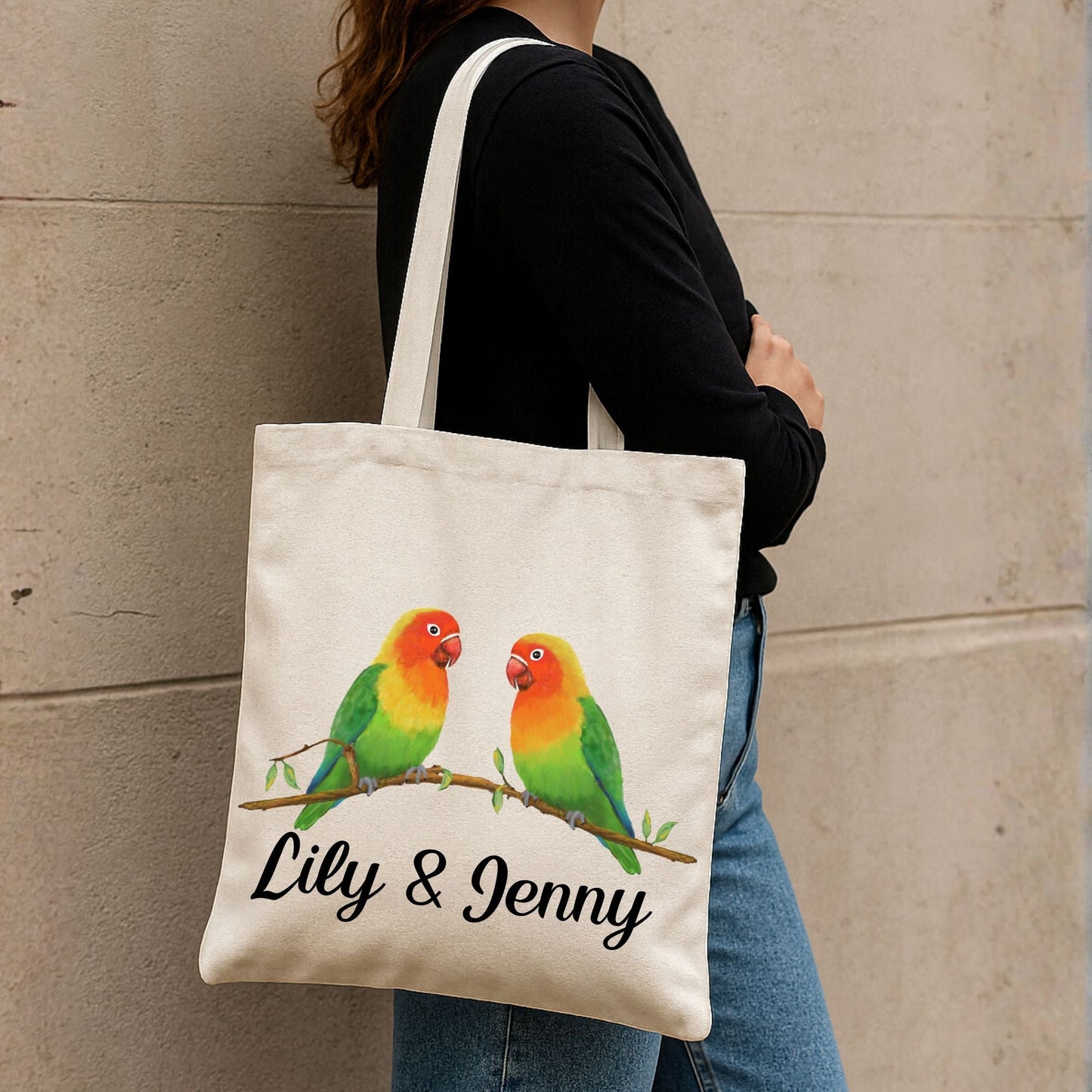Lovebird Pair Canvas Tote Bag - MerikaArt