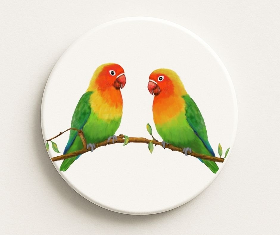 Lovebird Pair Ceramic Coaster - MerikaArt