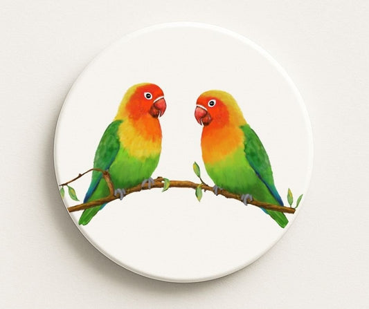Lovebird Pair Ceramic Coaster - MerikaArt