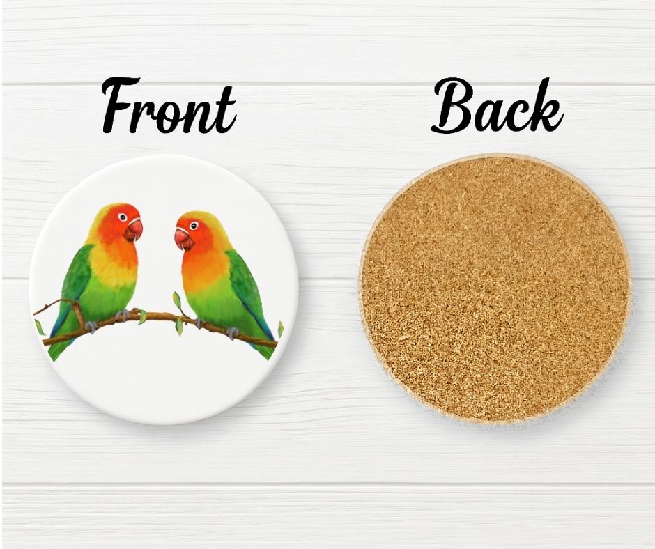 Lovebird Pair Ceramic Coaster - MerikaArt