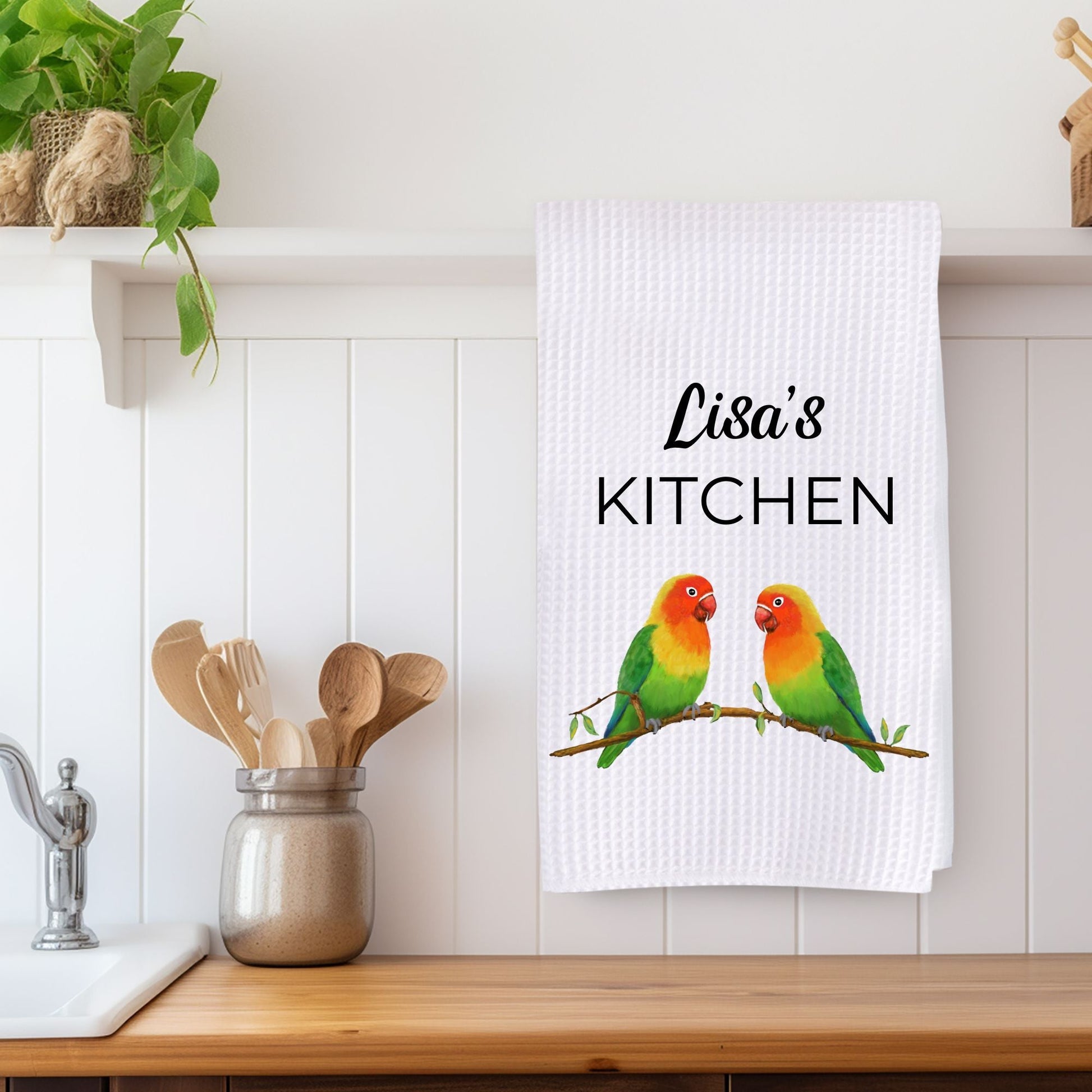 Lovebird Pair Kitchen Towel - MerikaArt