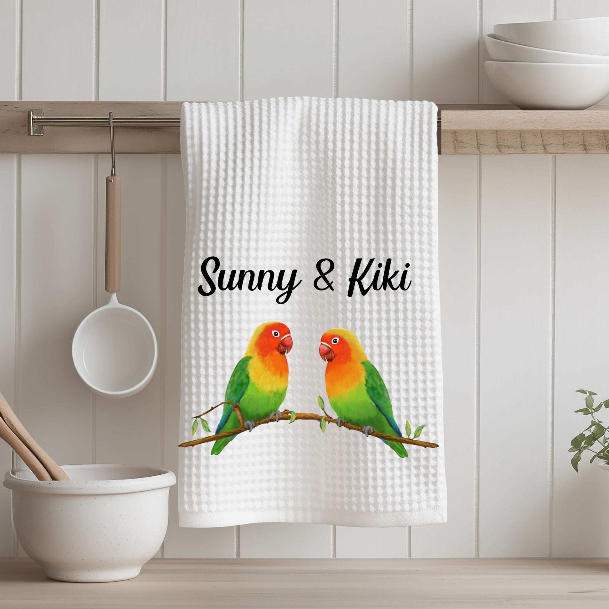 Lovebird Pair Kitchen Towel - MerikaArt