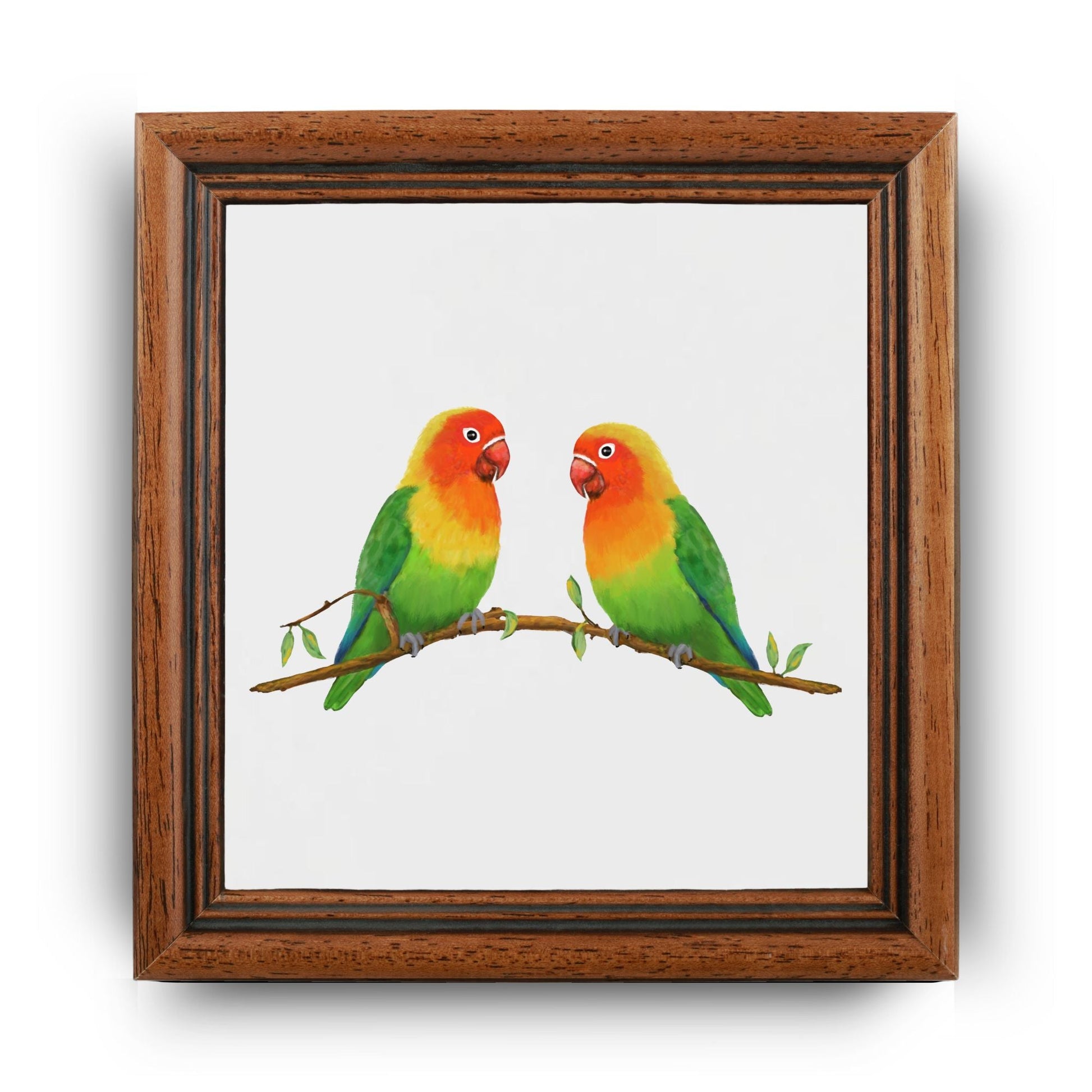 Lovebird Pair on Branch Ceramic Tile - MerikaArt