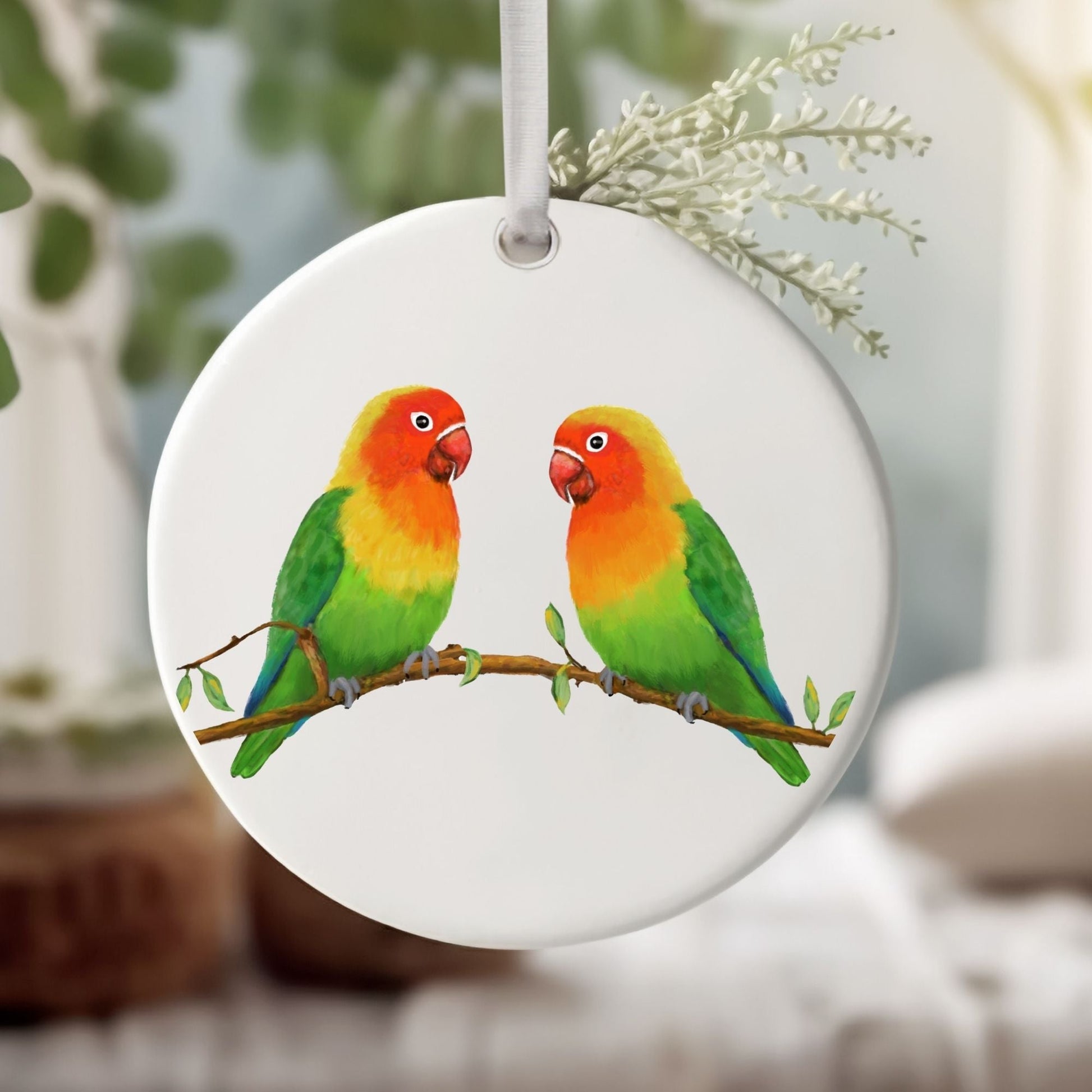 Lovebirds Ceramic Ornament - MerikaArt