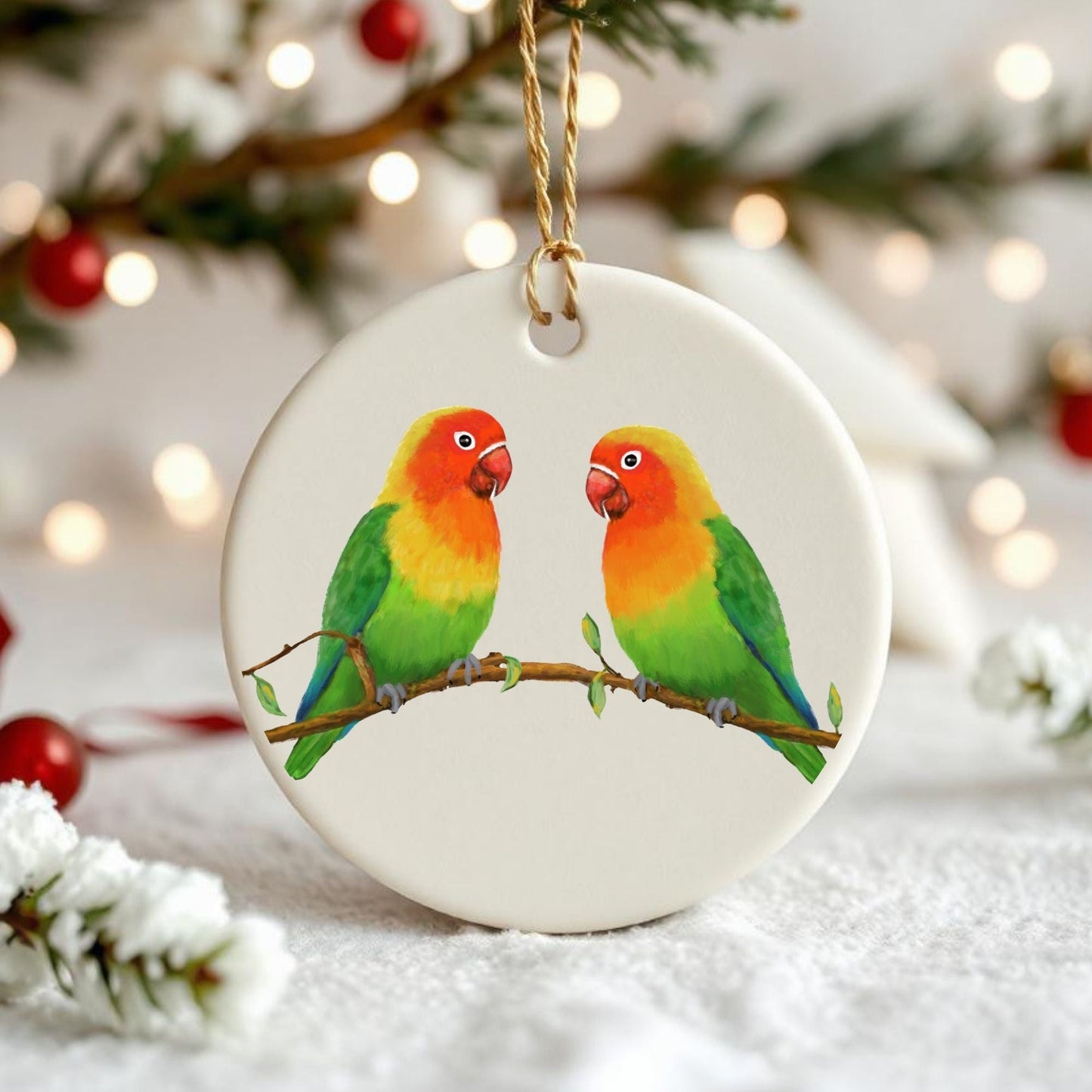 Lovebirds Ceramic Ornament - MerikaArt
