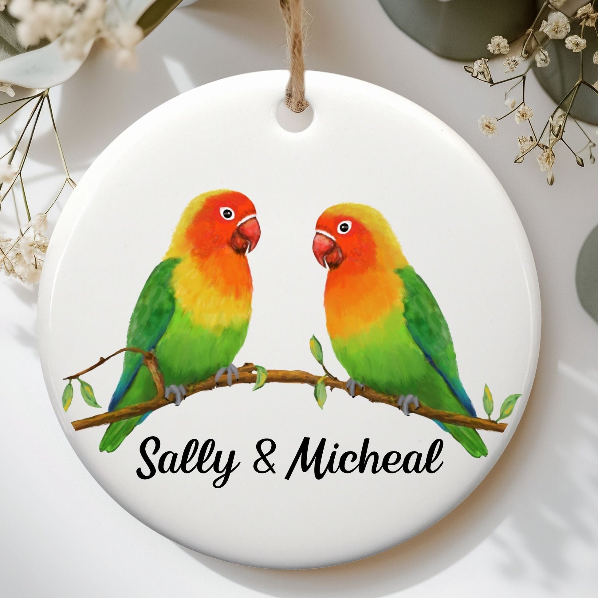Lovebirds Ceramic Ornament - MerikaArt