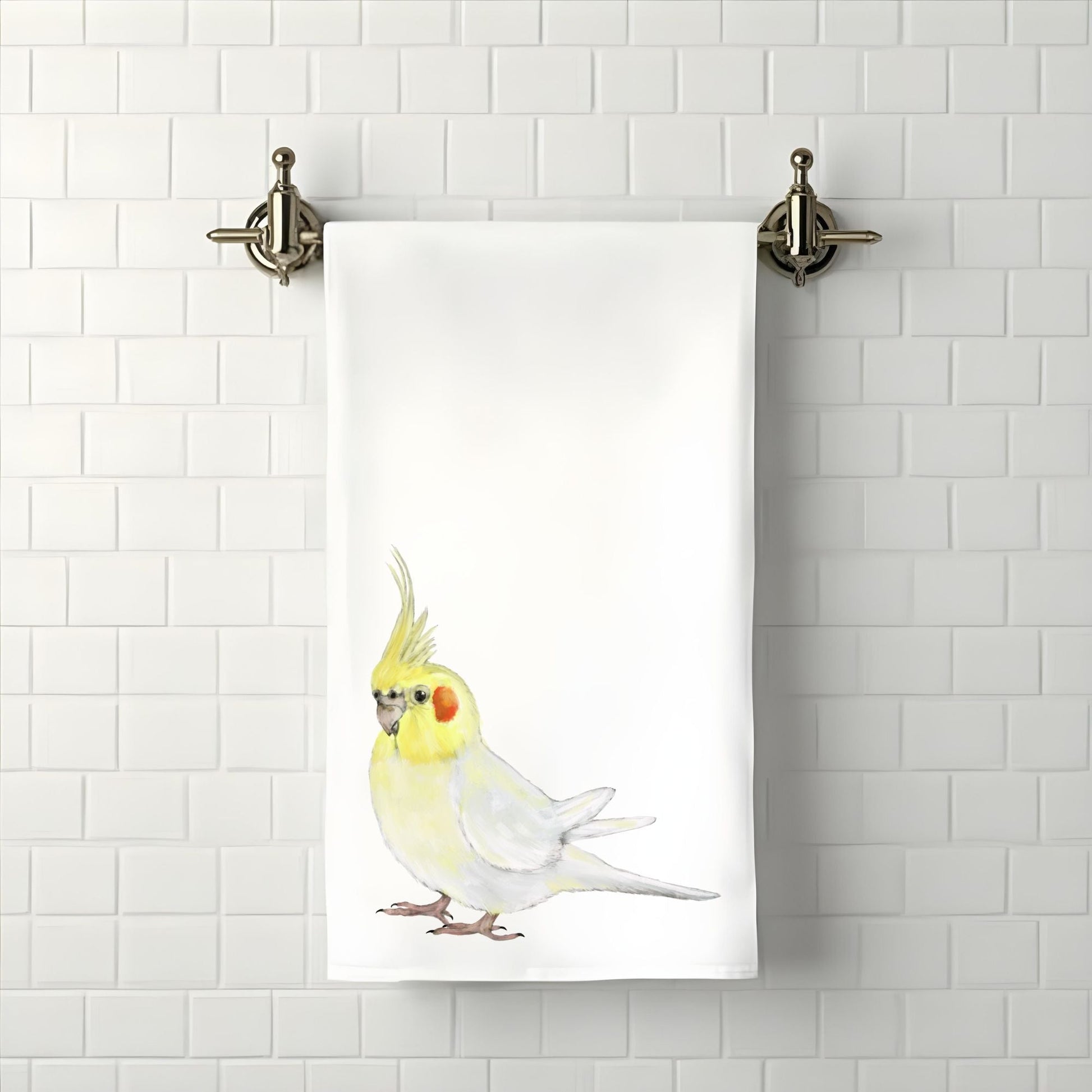 Lutino Cockatiel Bathroom Towel - MerikaArt