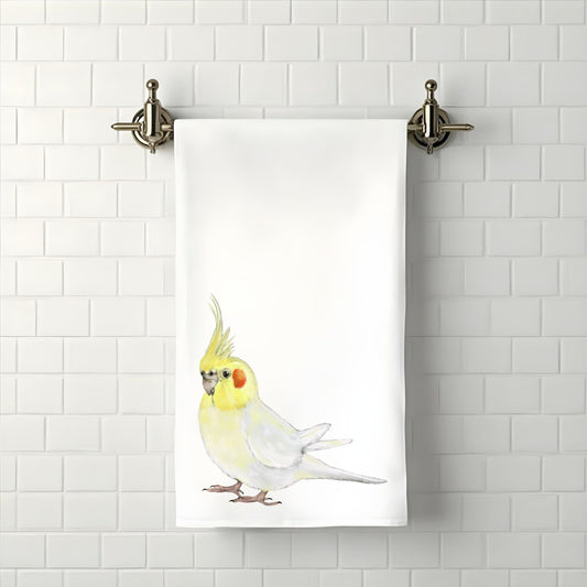 Lutino Cockatiel Bathroom Towel - MerikaArt