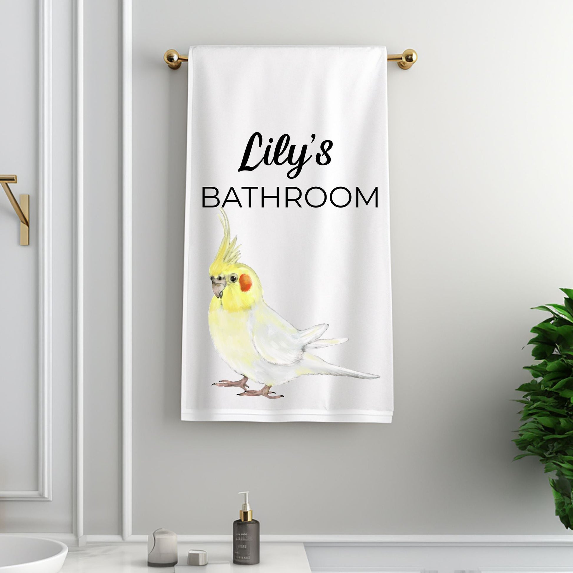 Lutino Cockatiel Bathroom Towel - MerikaArt
