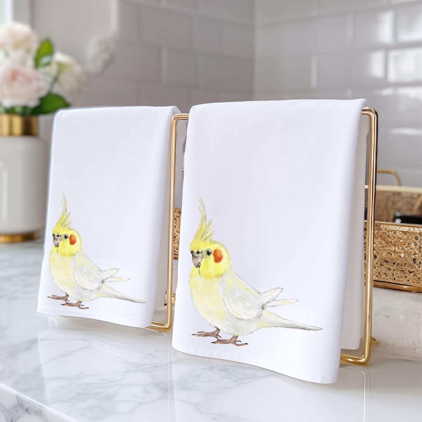 Lutino Cockatiel Bathroom Towel - MerikaArt