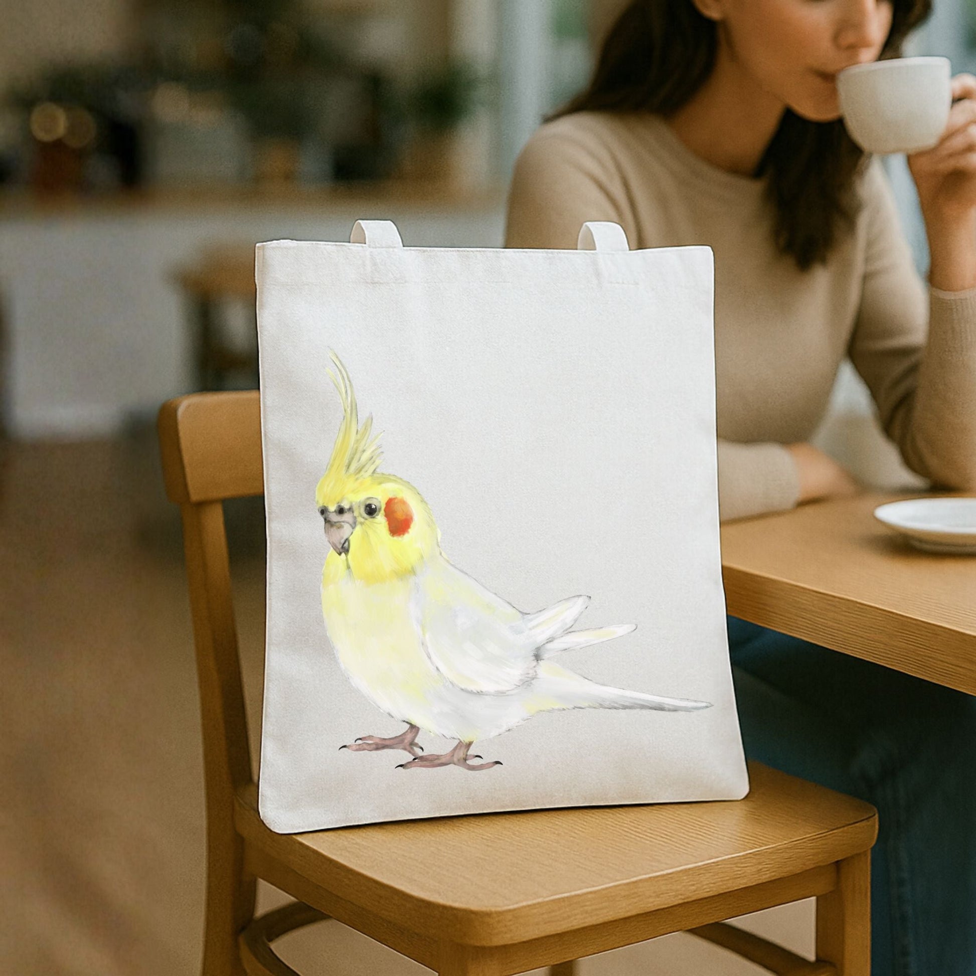 Lutino Cockatiel Canvas Tote Bag - MerikaArt