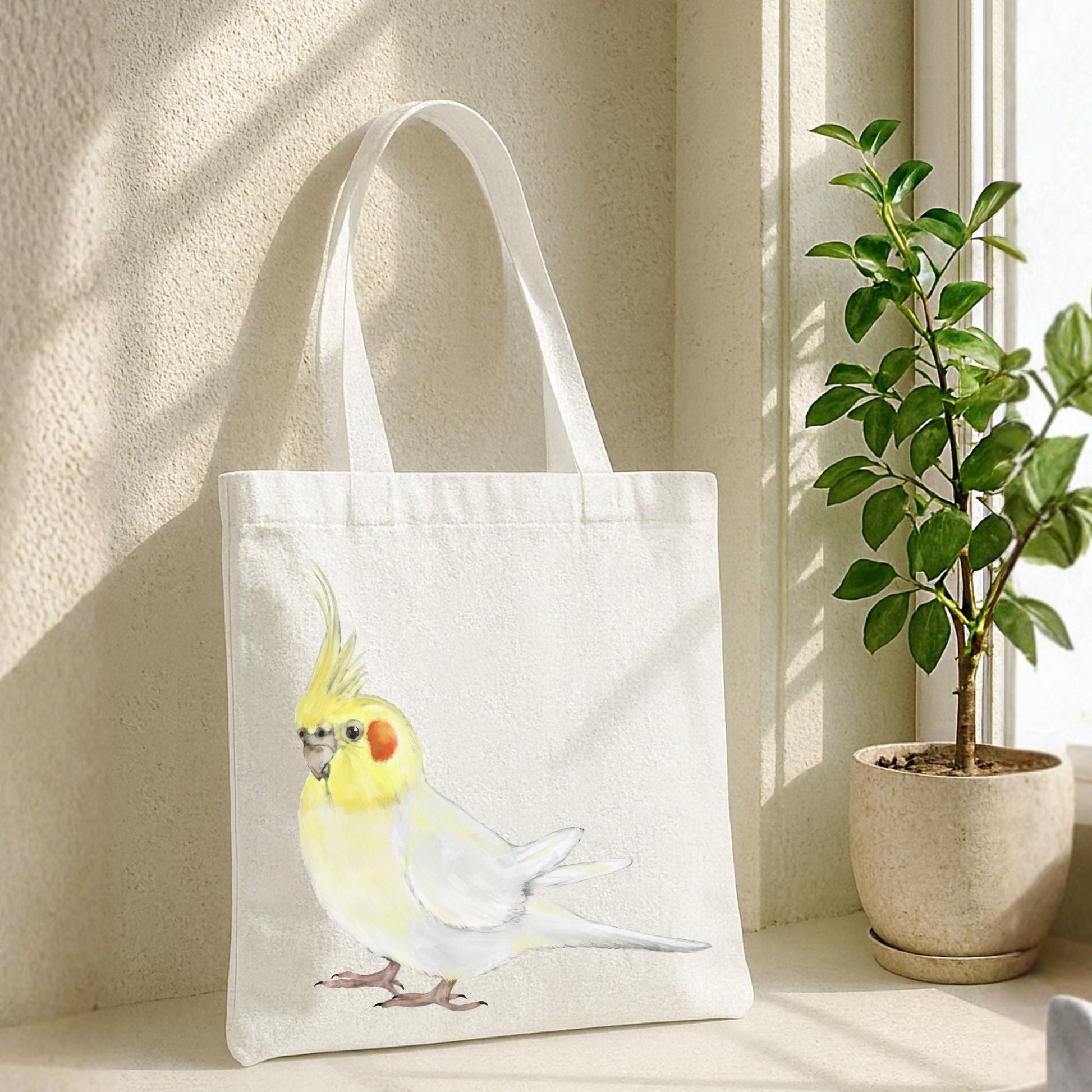 Lutino Cockatiel Canvas Tote Bag - MerikaArt