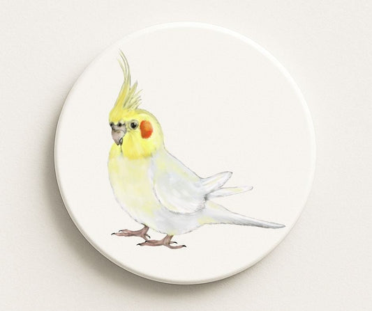 Lutino Cockatiel Ceramic Coaster - MerikaArt
