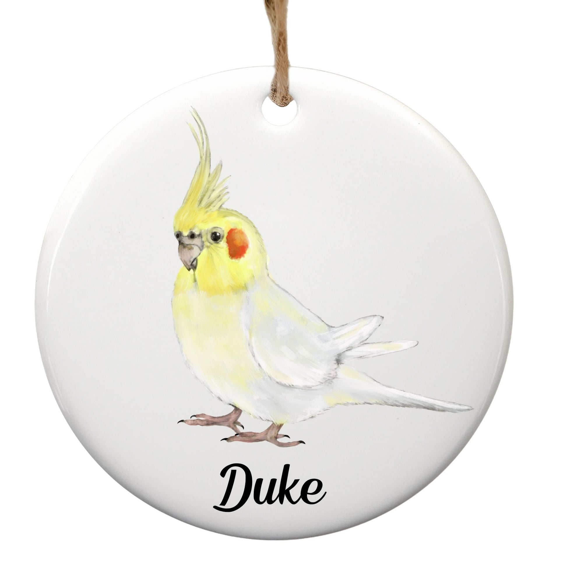 Lutino Cockatiel Ceramic Ornament - MerikaArt