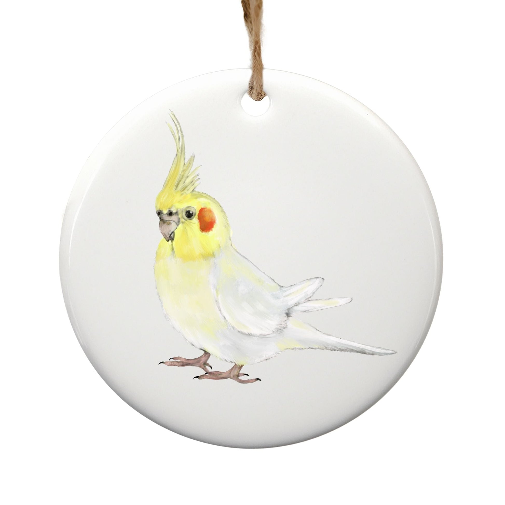 Lutino Cockatiel Ceramic Ornament - MerikaArt