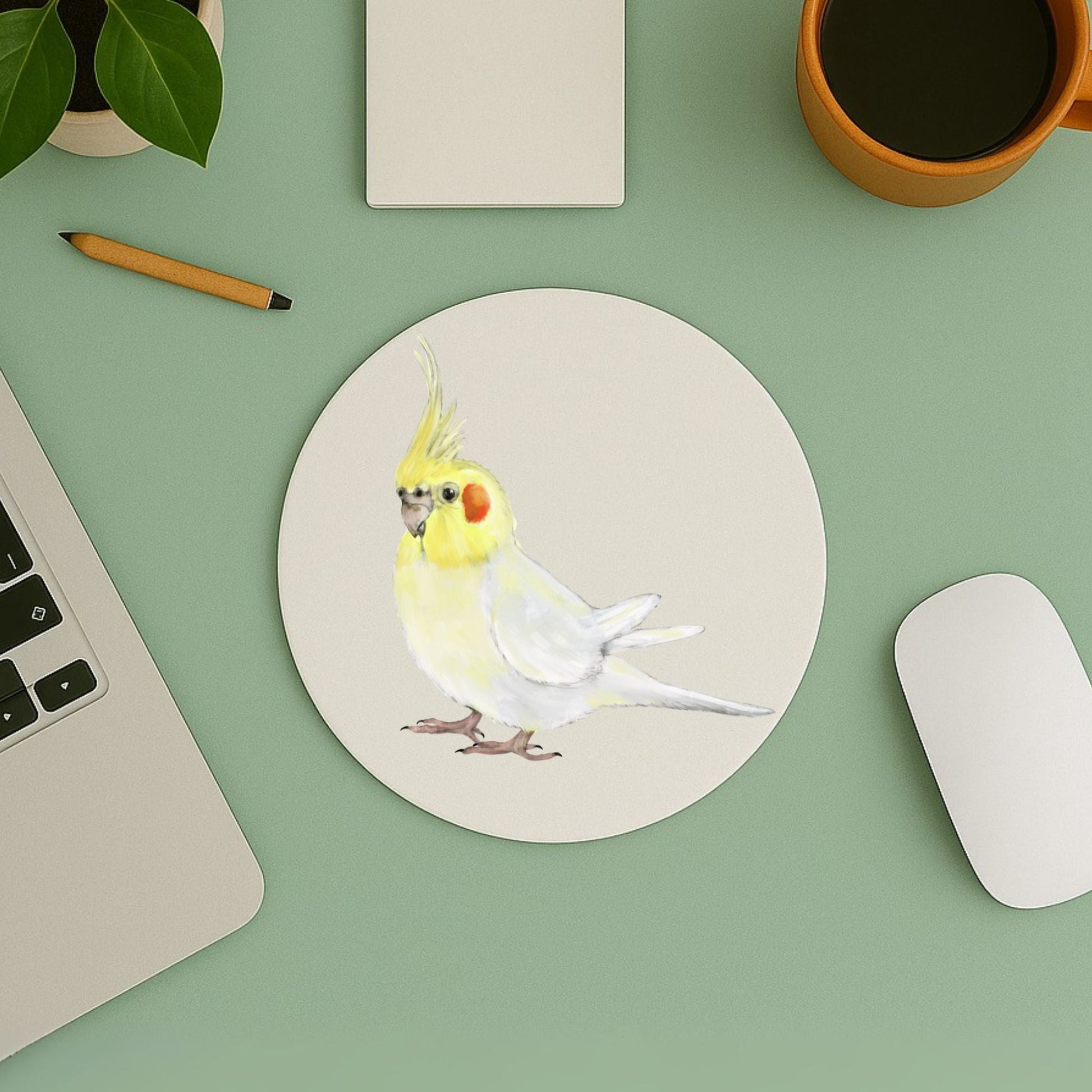 Lutino Cockatiel Mousepad - MerikaArt