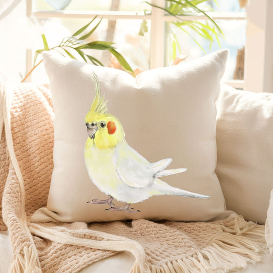 Lutino Cockatiel Pillow - MerikaArt