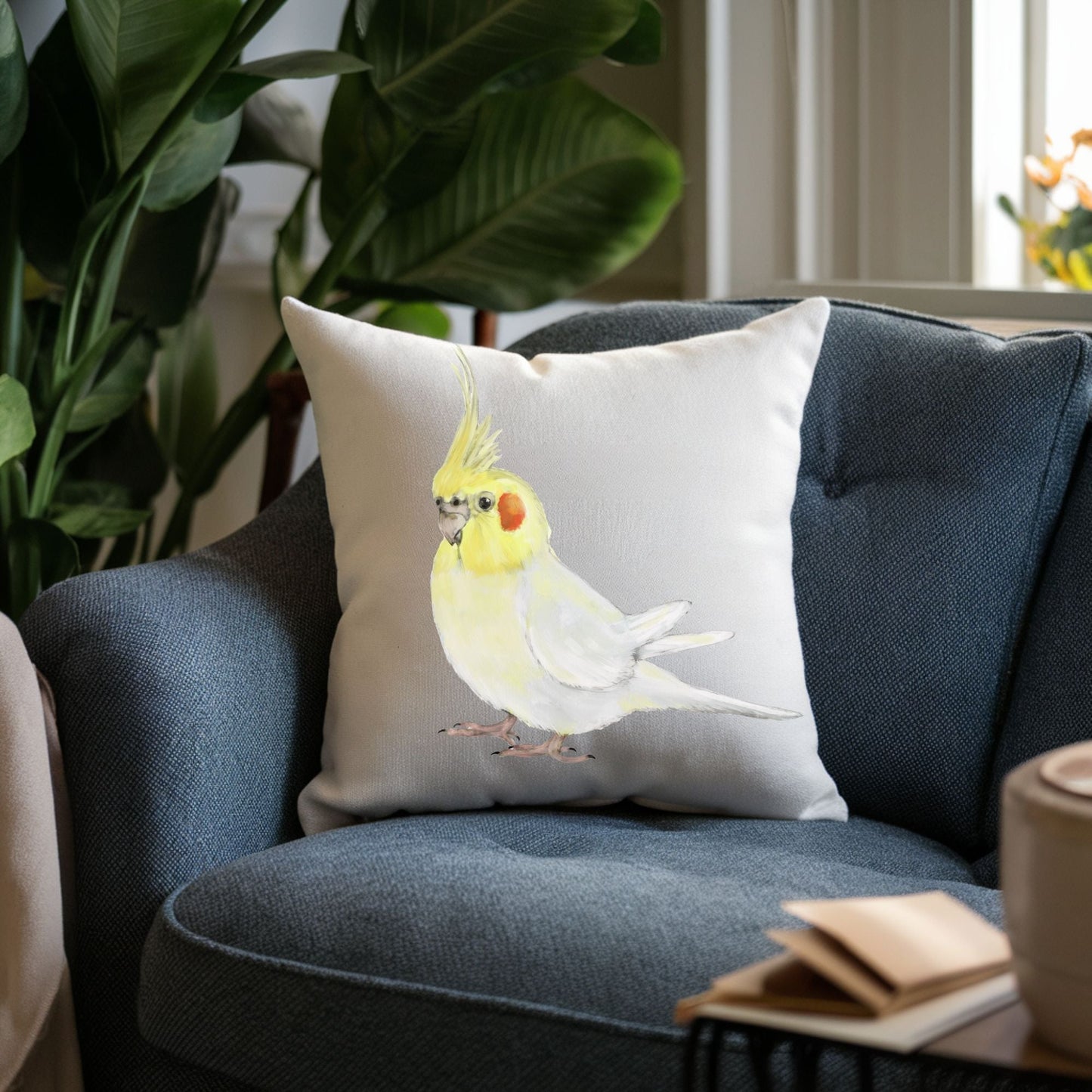 Lutino Cockatiel Pillow - MerikaArt