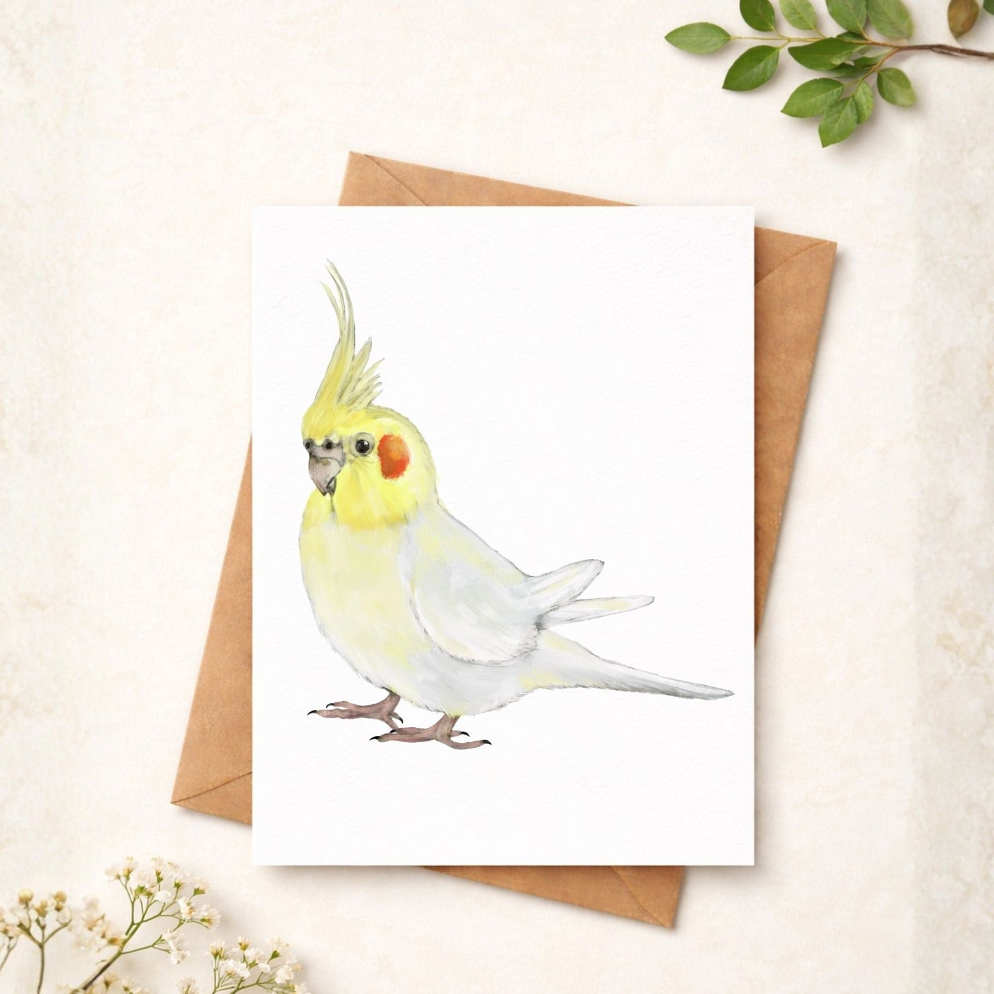 Lutino Cockatiel Postcard - MerikaArt