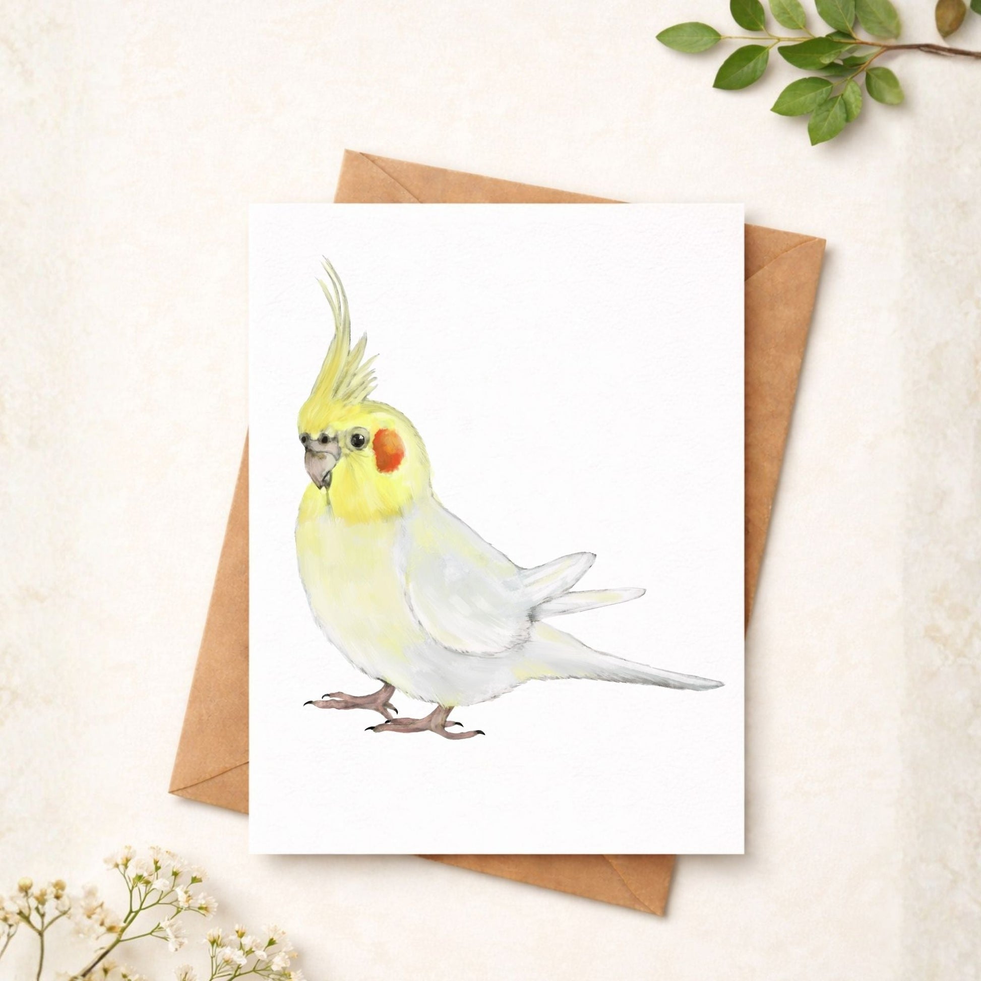 Lutino Cockatiel Postcard - MerikaArt
