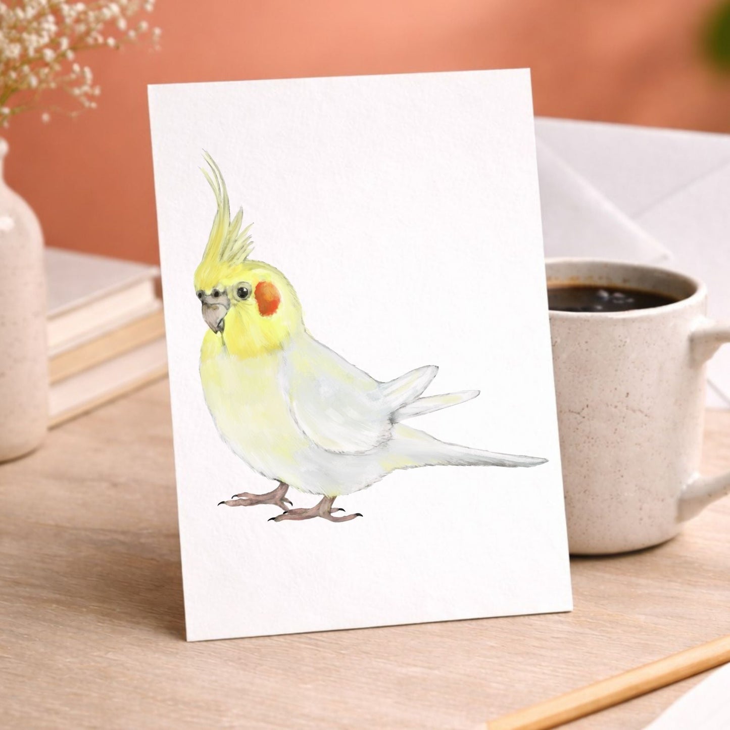 Lutino Cockatiel Postcard - MerikaArt