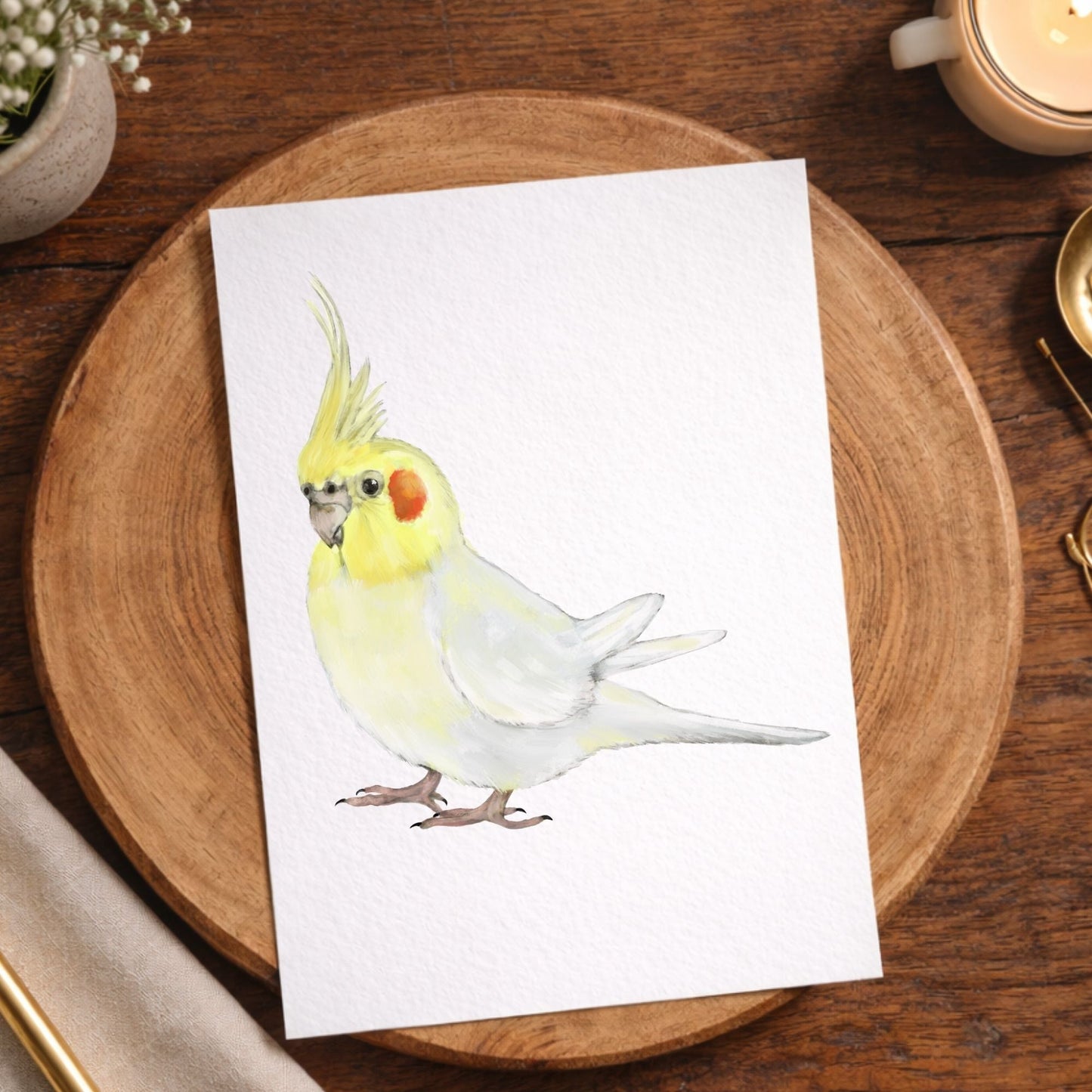 Lutino Cockatiel Postcard - MerikaArt