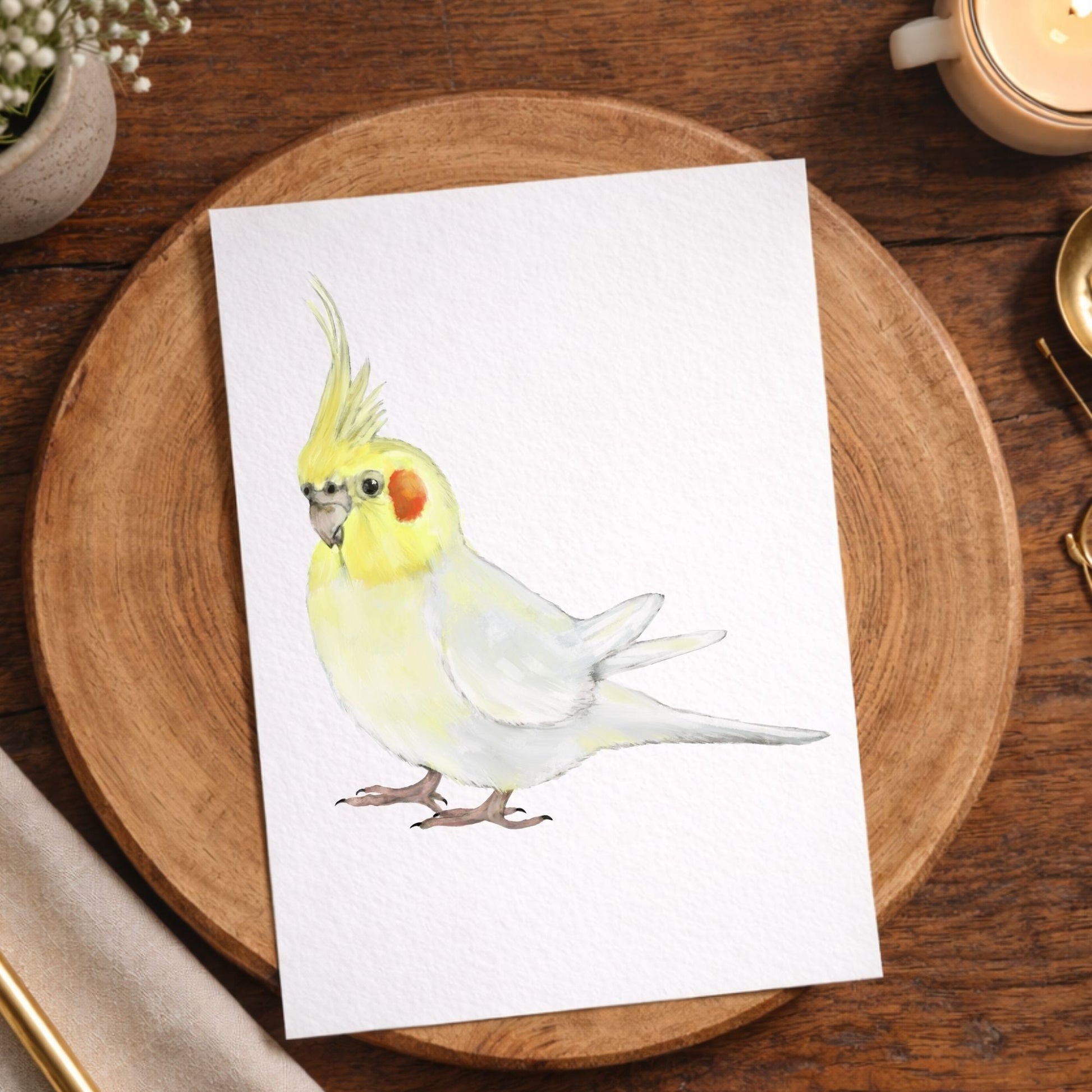 Lutino Cockatiel Postcard - MerikaArt