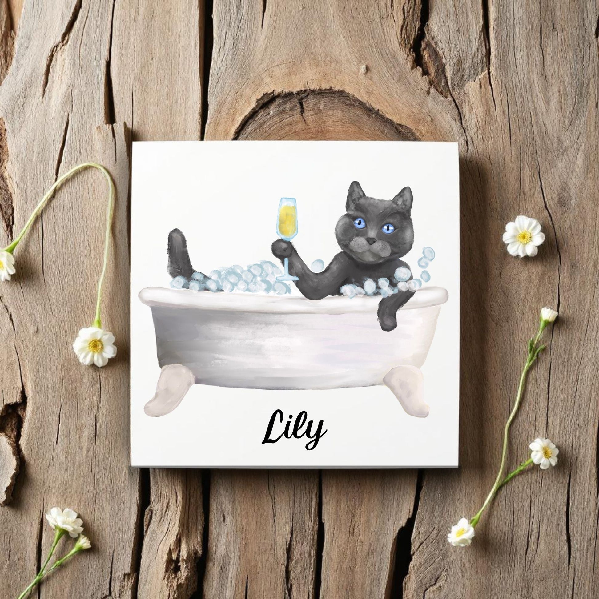 Luxurious Gray Scottish Cat in Bathtub Ceramic Tile – Handcrafted Whimsical Pet Art Decor - MerikaArt