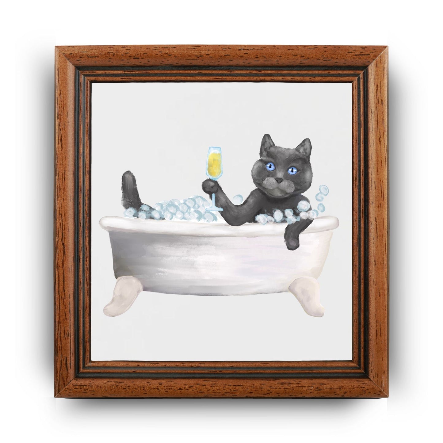 Luxurious Gray Scottish Cat in Bathtub Ceramic Tile – Handcrafted Whimsical Pet Art Decor - MerikaArt