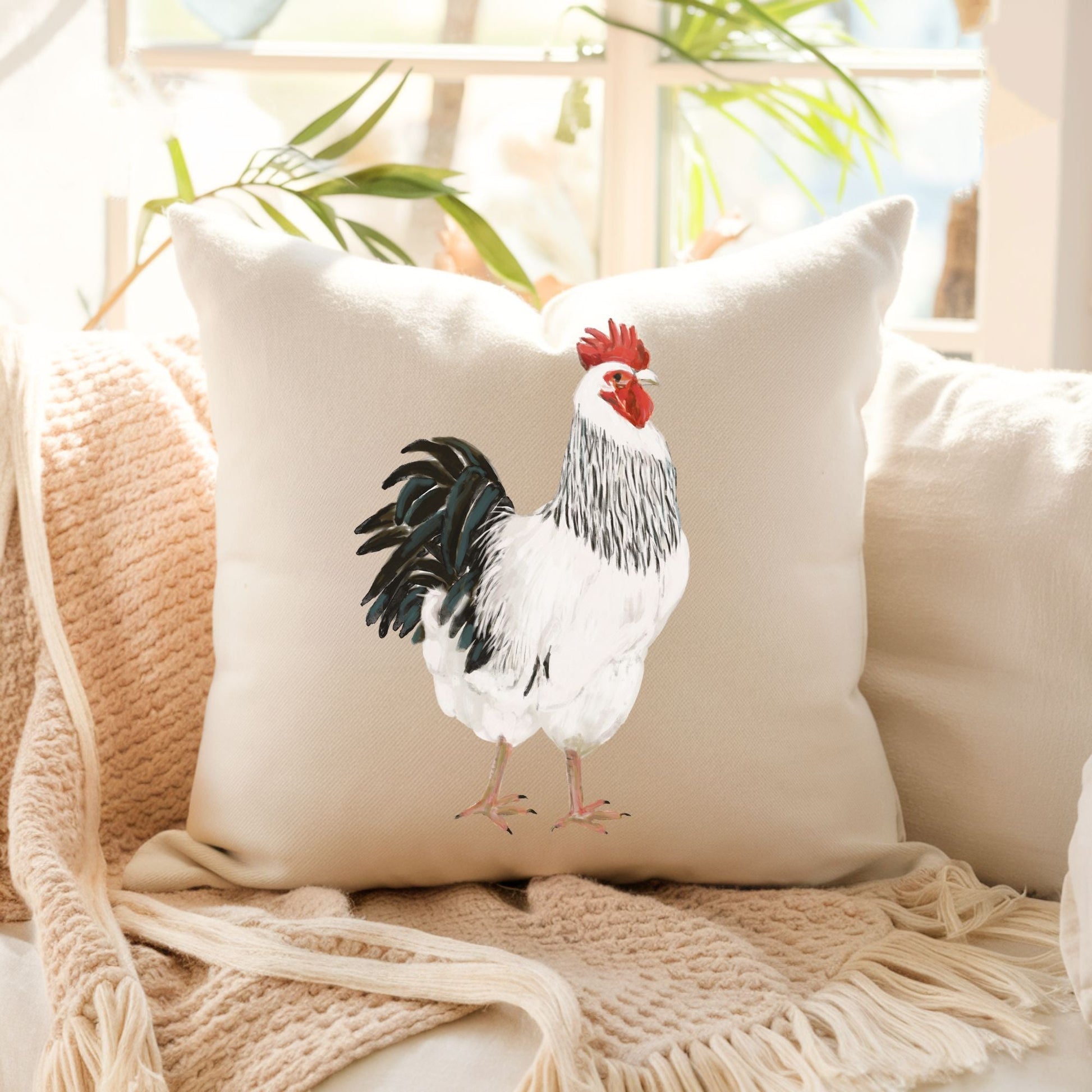 Majestic Rooster Pillow - Farmhouse Nature Inspired Home Decor - MerikaArt