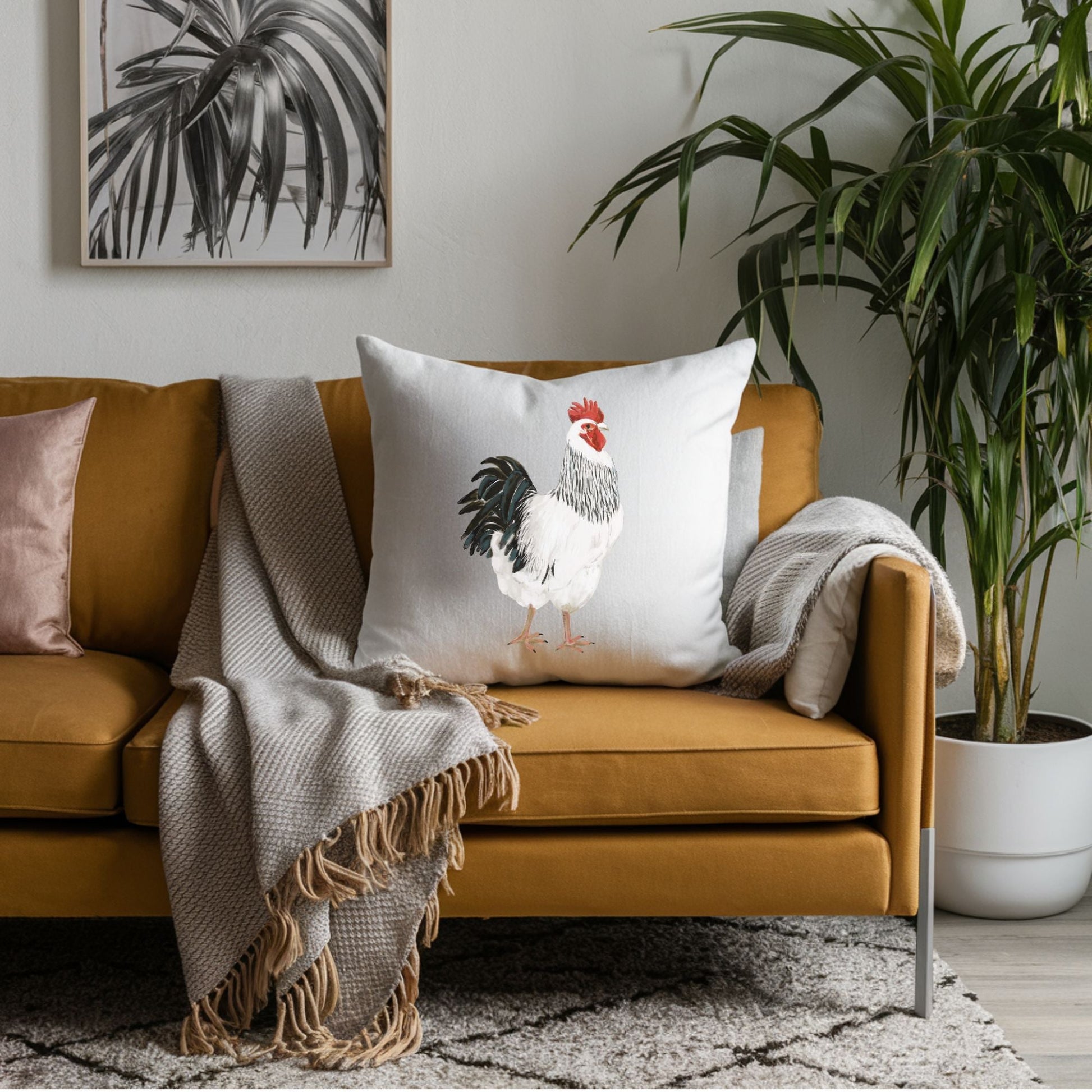 Majestic Rooster Pillow - Farmhouse Nature Inspired Home Decor - MerikaArt