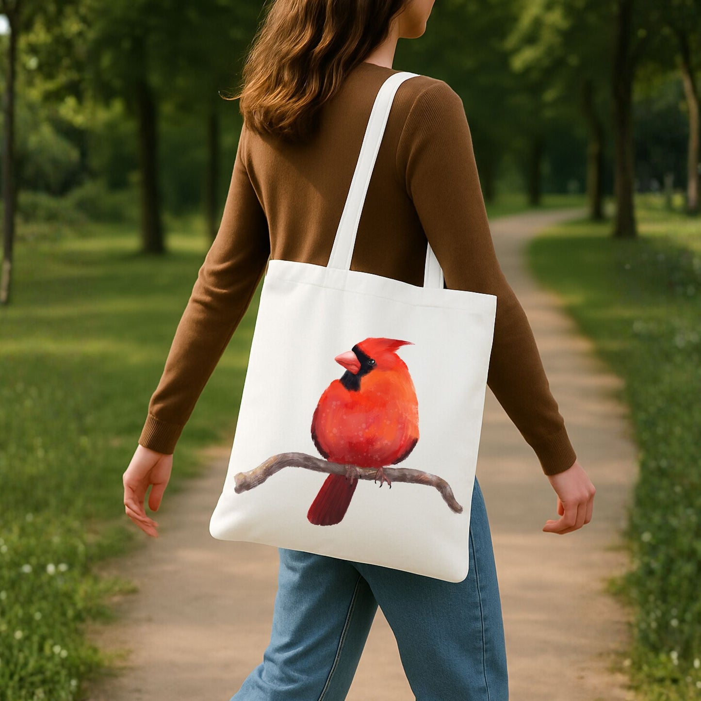 Male Cardinal Canvas Tote Bag - MerikaArt
