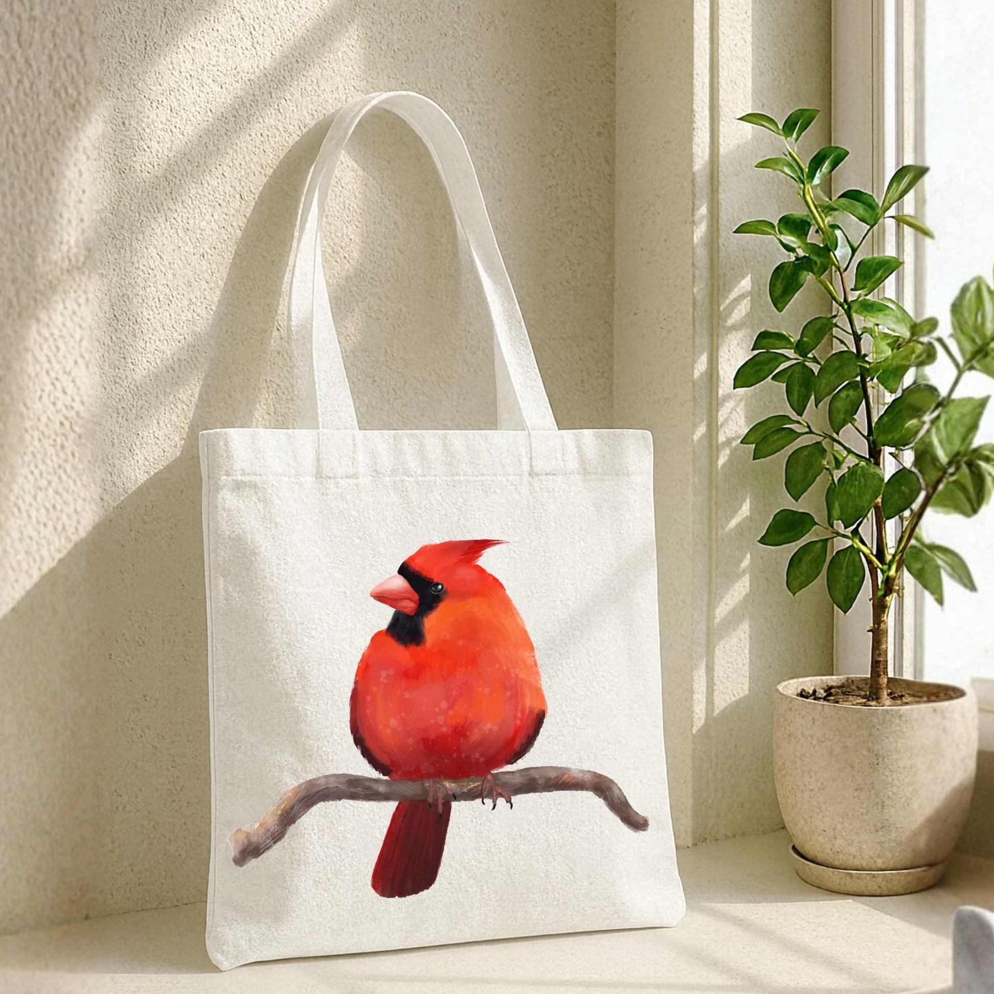 Male Cardinal Canvas Tote Bag - MerikaArt