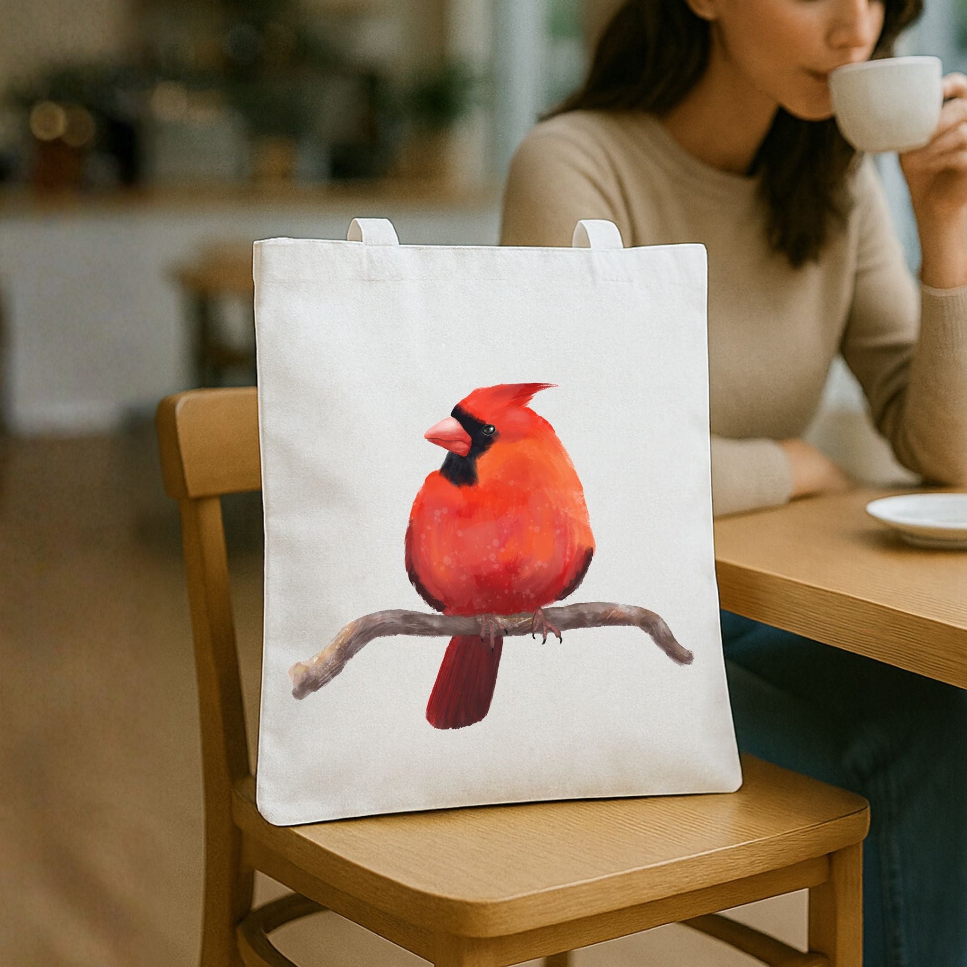 Male Cardinal Canvas Tote Bag - MerikaArt