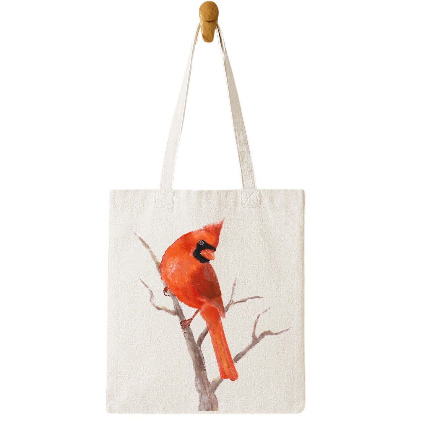 Male Northern Cardinal Canvas Tote Bag - MerikaArt
