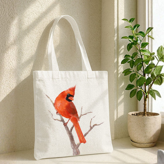 Male Northern Cardinal Canvas Tote Bag - MerikaArt