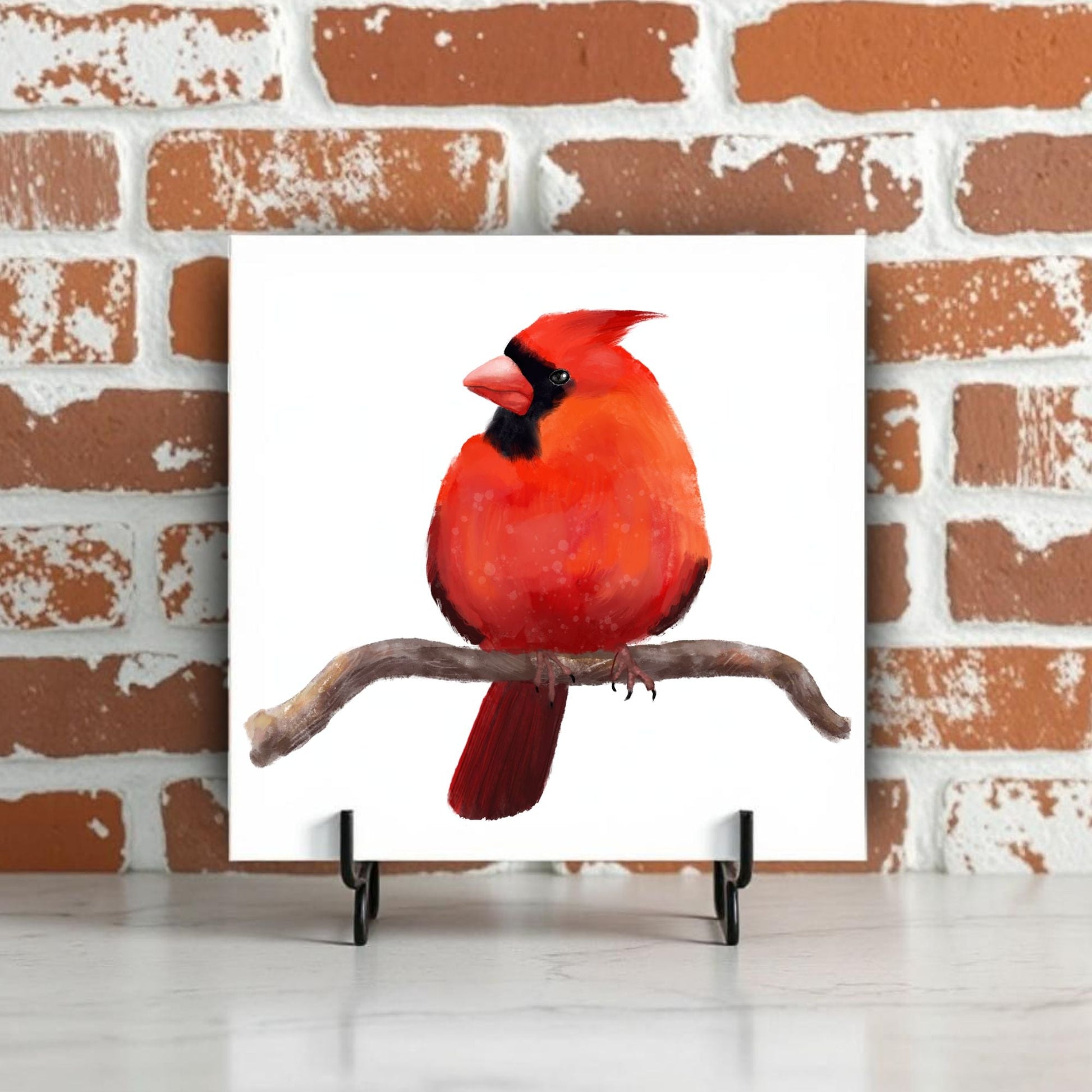 Male Northern Cardinal Ceramic Tile - MerikaArt