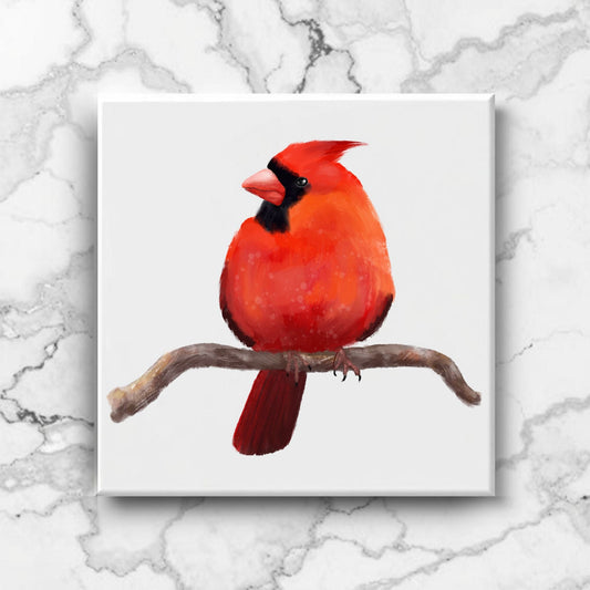 Male Northern Cardinal Ceramic Tile - MerikaArt