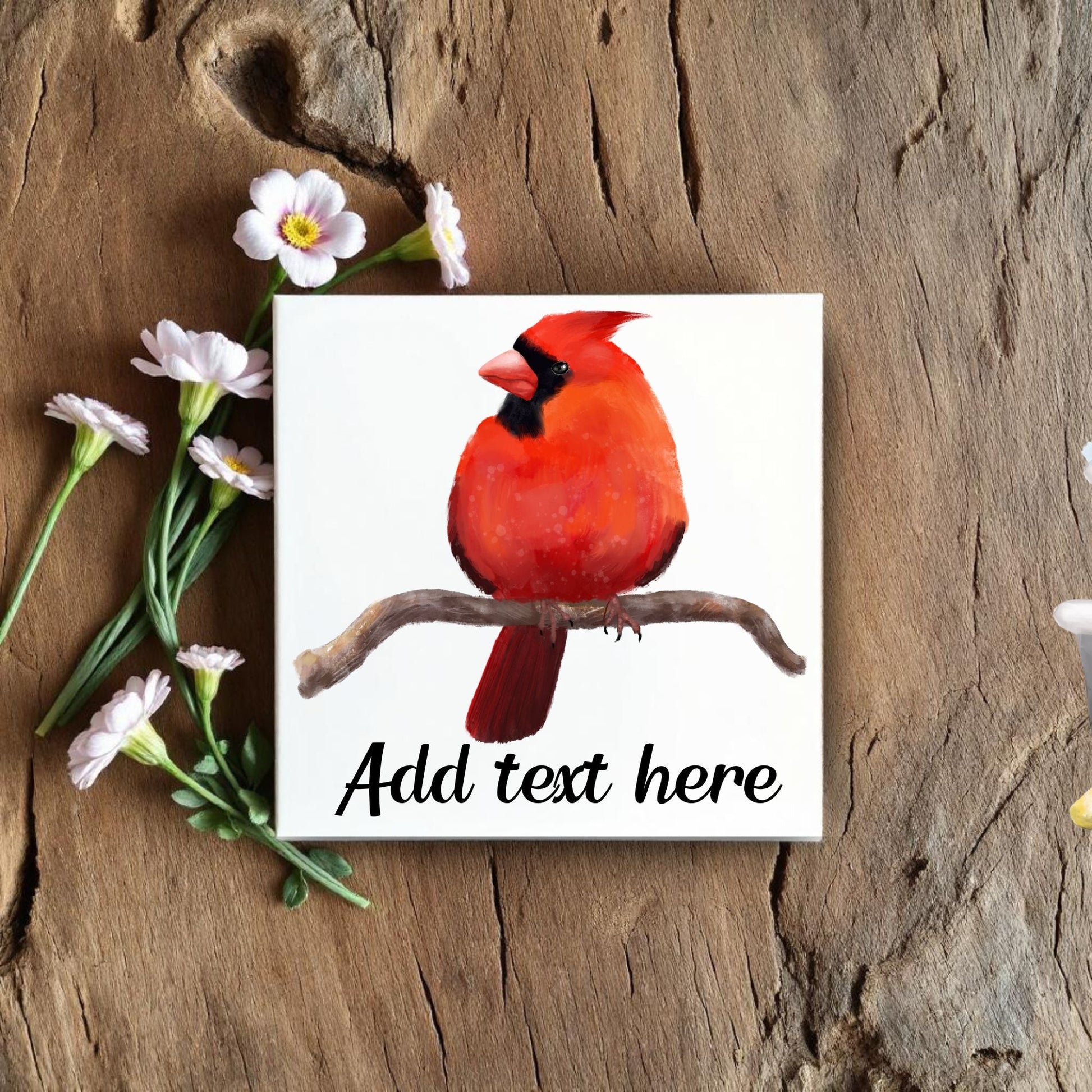 Male Northern Cardinal Ceramic Tile - MerikaArt