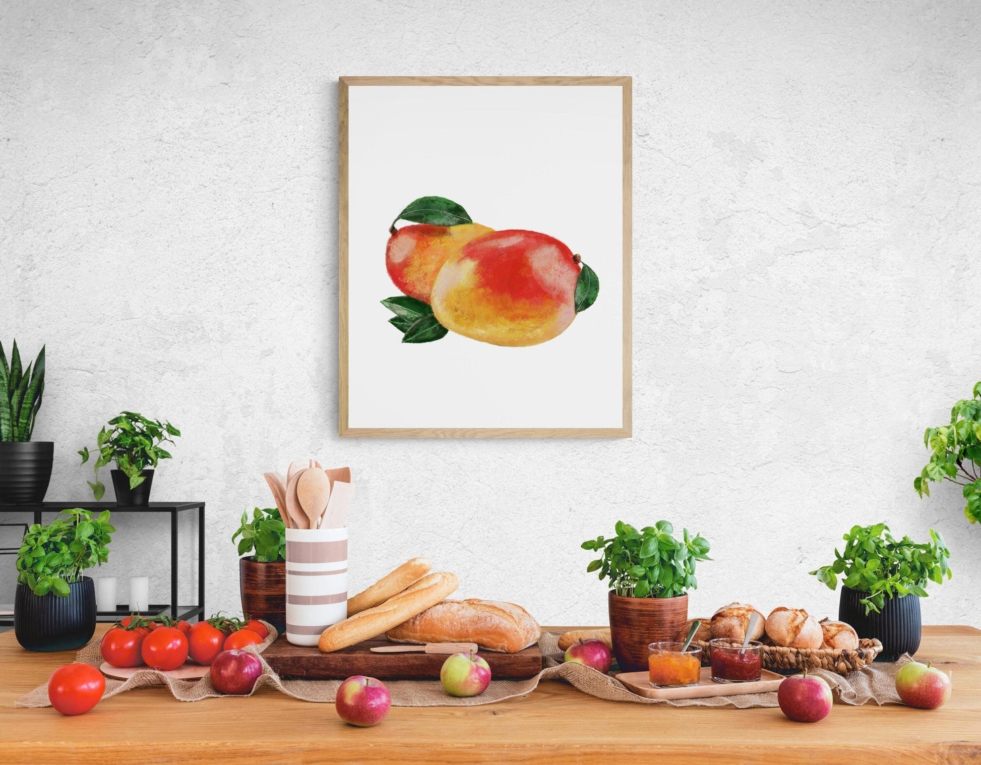 Mango Art Print, Mango Wall Art, Kitchen Wall Hanging, Dining Room Decor, Tropical Fruit Painting, Fruit Illustration, Farmhouse Wall Decor - MerikaArt