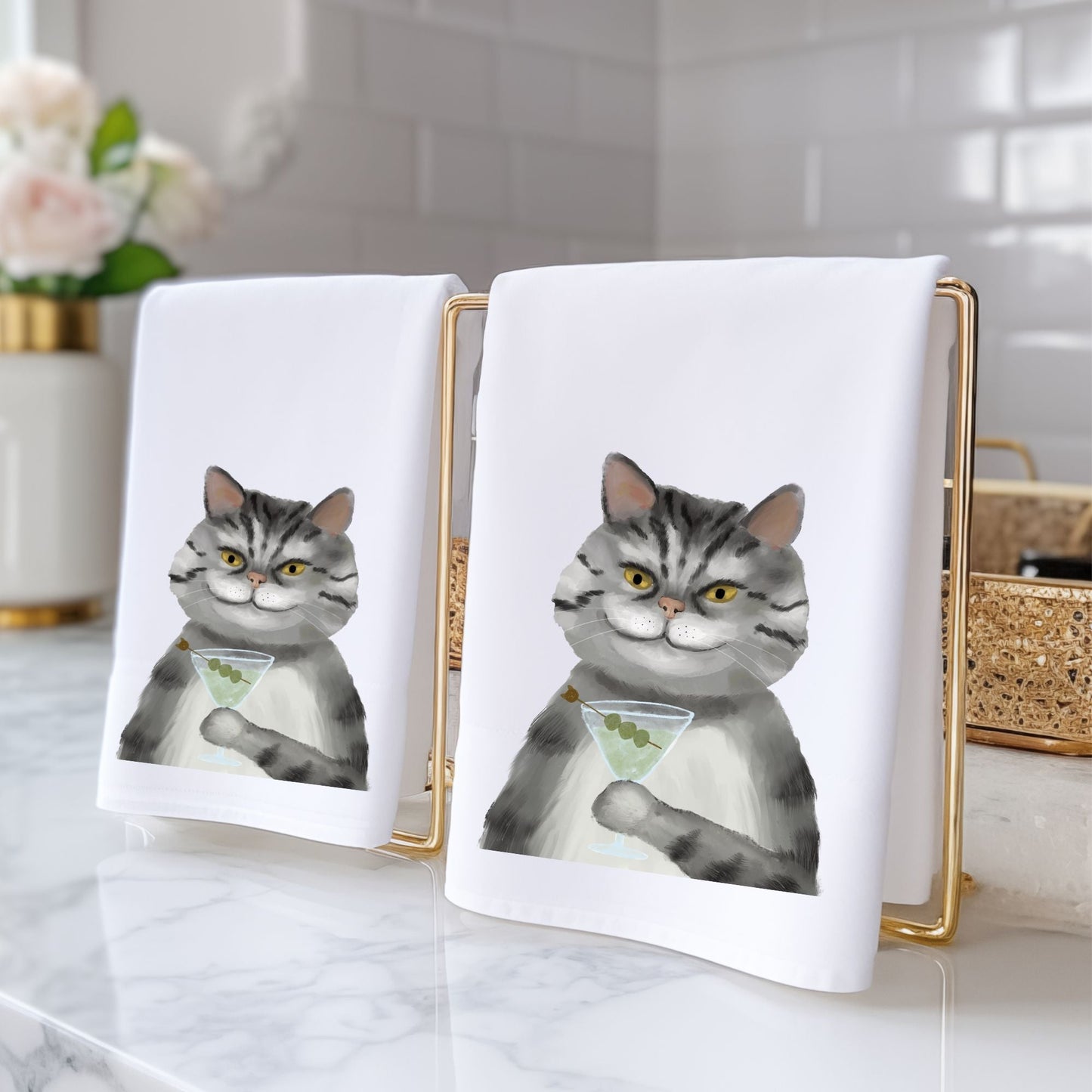 Martini Cat Bathroom Towel - MerikaArt